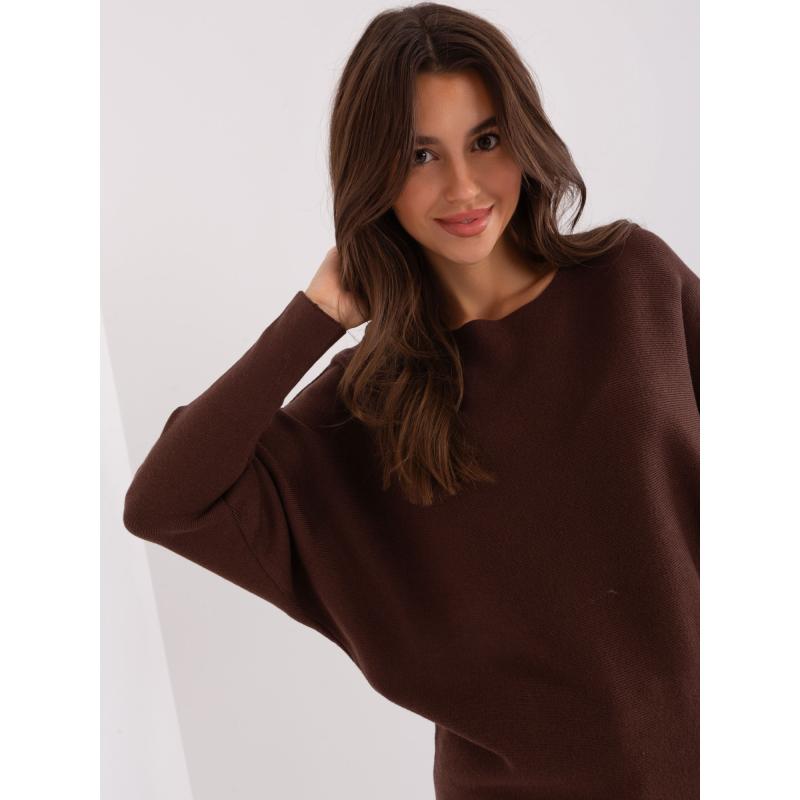 Női túlméretezett pulóver viszkózzal HUISTA sötétbarna