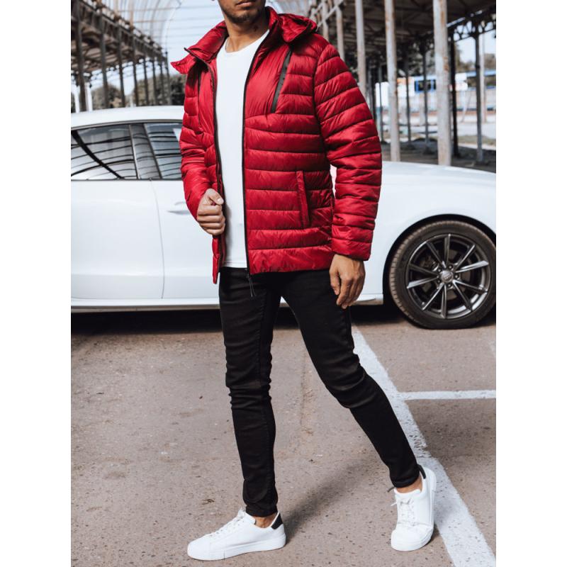 Pánská prošívaná bunda s kapucí červená