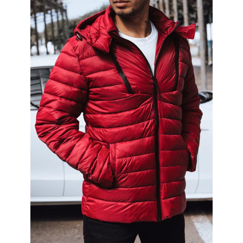 Pánská prošívaná bunda s kapucí červená