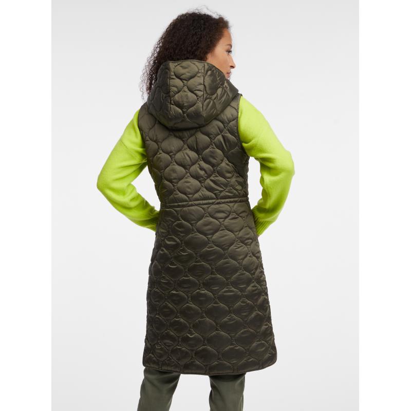 Khaki dámská dlouhá prošívaná vesta