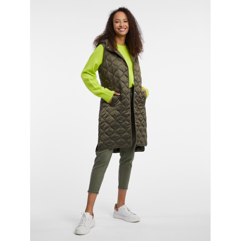 Khaki dámská dlouhá prošívaná vesta