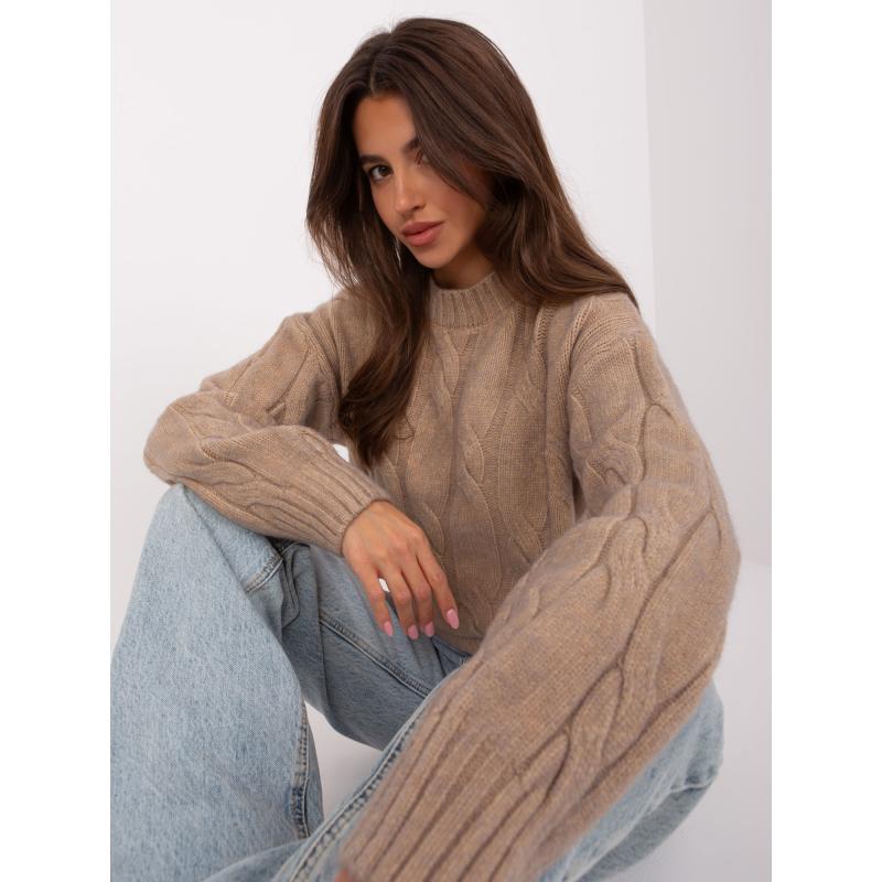 Dámský svetr s plédy VIRA tmavě béžový 