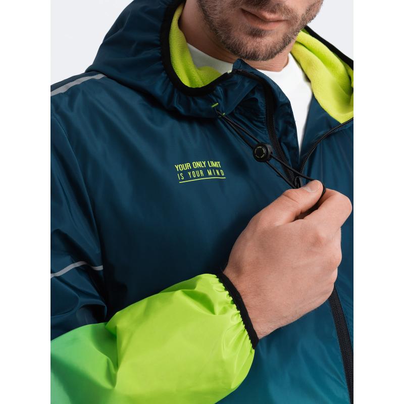 Pánská sportovní bunda V1 OM-JANP-0105 tyrkysová a limetkově zelená 
