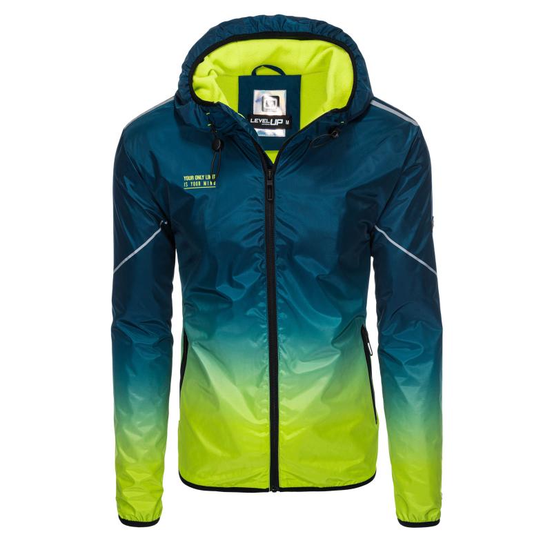 Pánská sportovní bunda V1 OM-JANP-0105 tyrkysová a limetkově zelená 