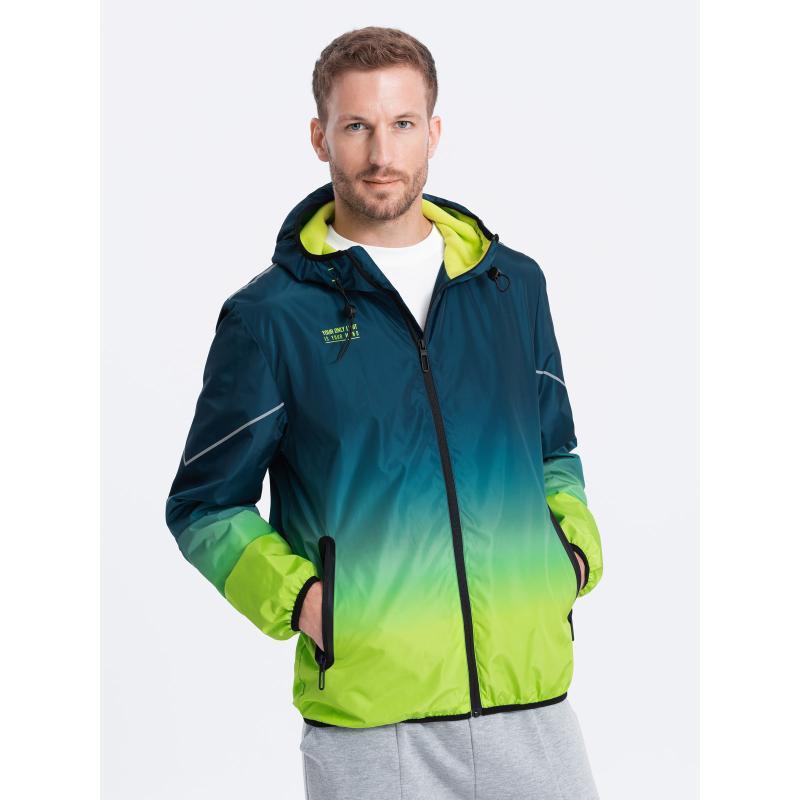 Pánská sportovní bunda V1 OM-JANP-0105 tyrkysová a limetkově zelená 