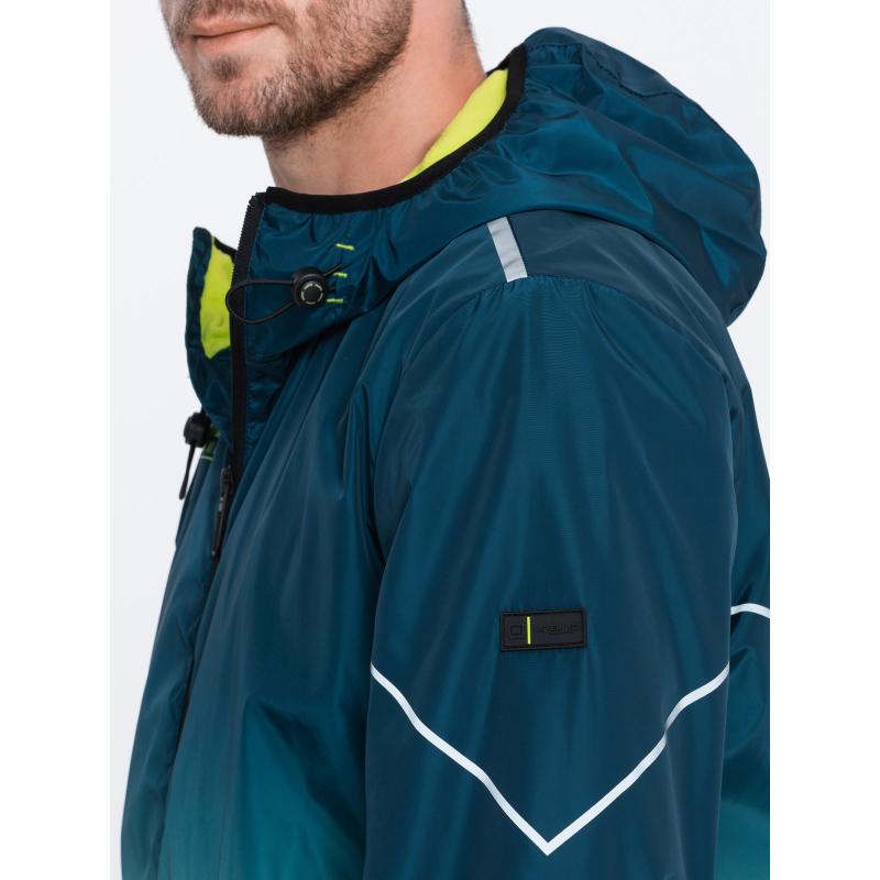 Pánská sportovní bunda V1 OM-JANP-0105 tyrkysová a limetkově zelená 