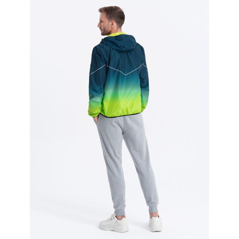 Pánská sportovní bunda V1 OM-JANP-0105 tyrkysová a limetkově zelená 