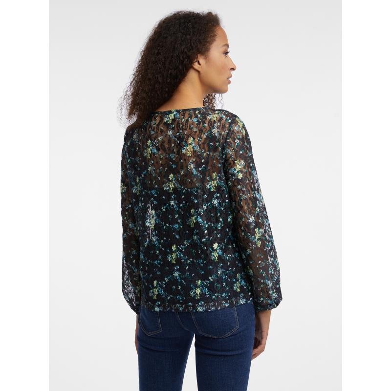 Fekete női virágos blúz