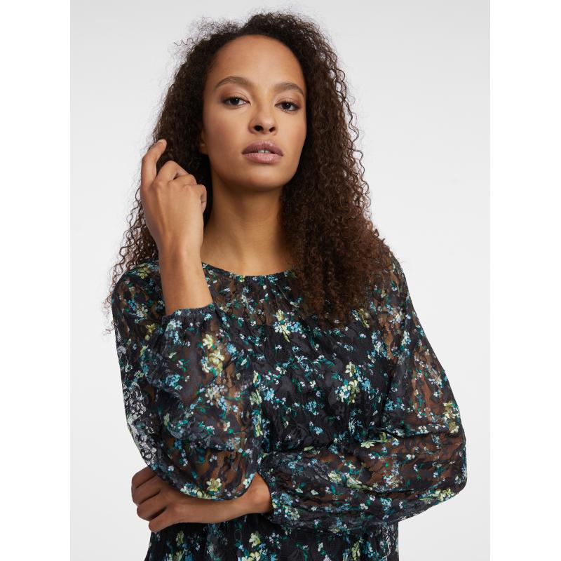 Fekete női virágos blúz