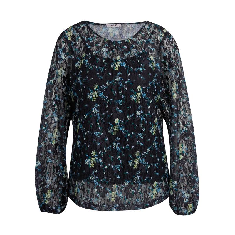 Fekete női virágos blúz