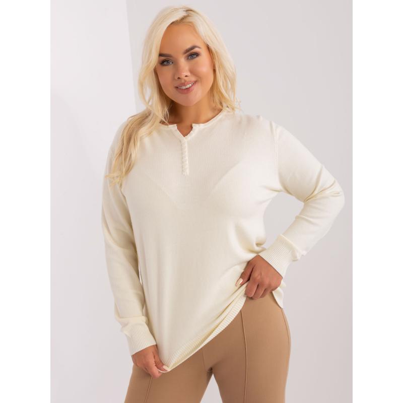 Dámský svetr s knoflíky plus size KALER krémový
