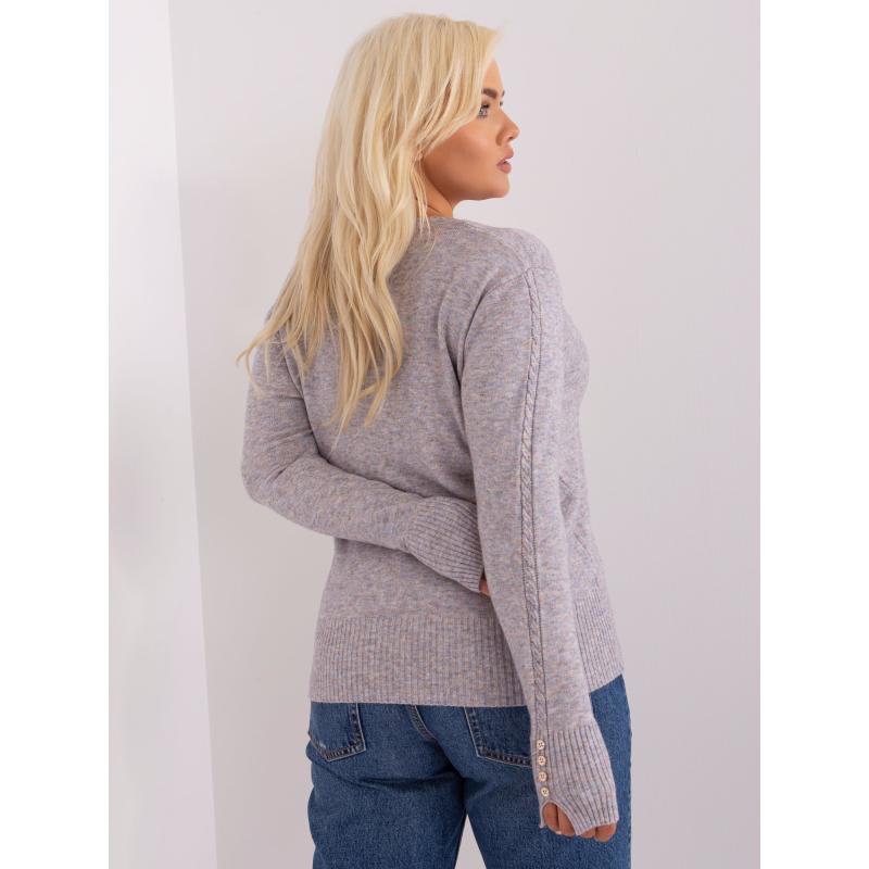 Dámský svetr s výstřihem do V plus size DYN šedý  