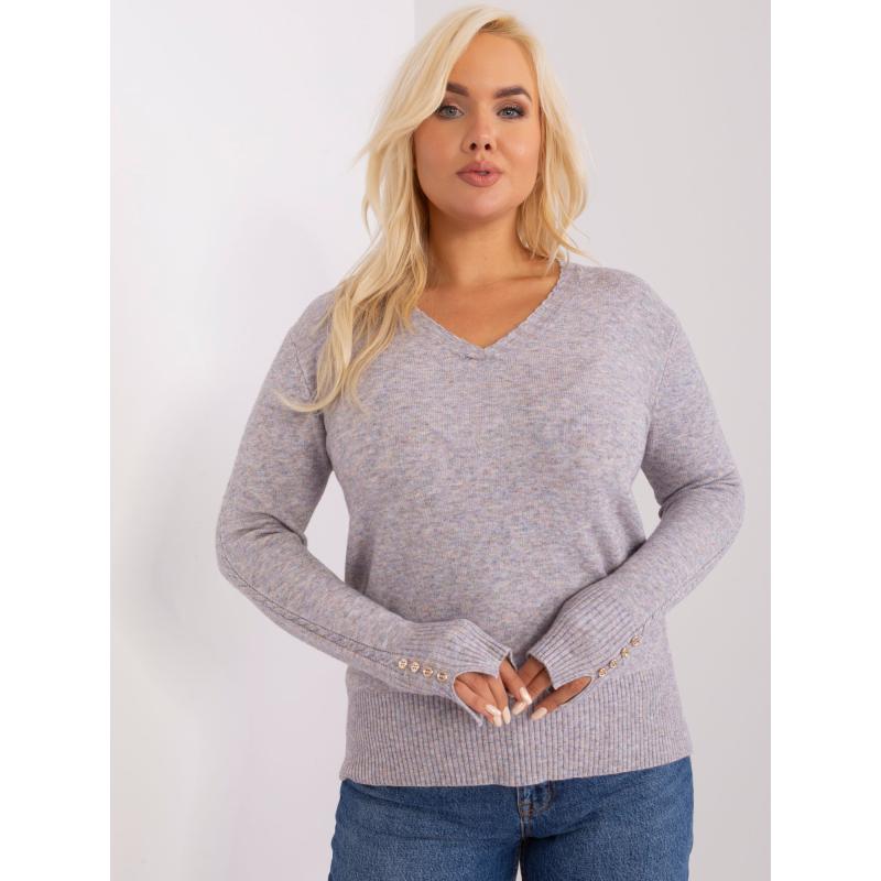 Dámský svetr s výstřihem do V plus size DYN šedý  