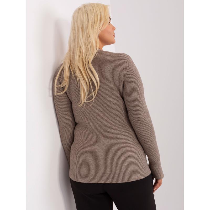 Dámský svetr s ozdobnými knoflíky plus size RIPOL tmavě béžový 