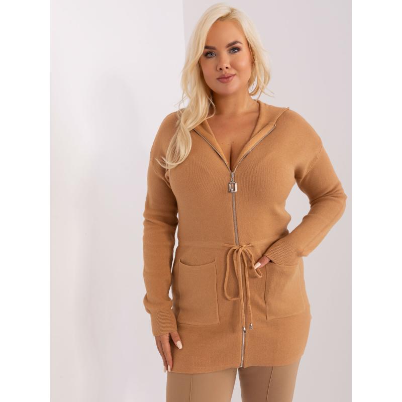 Dámský svetr plus size s kapsami AGEON hnědá  