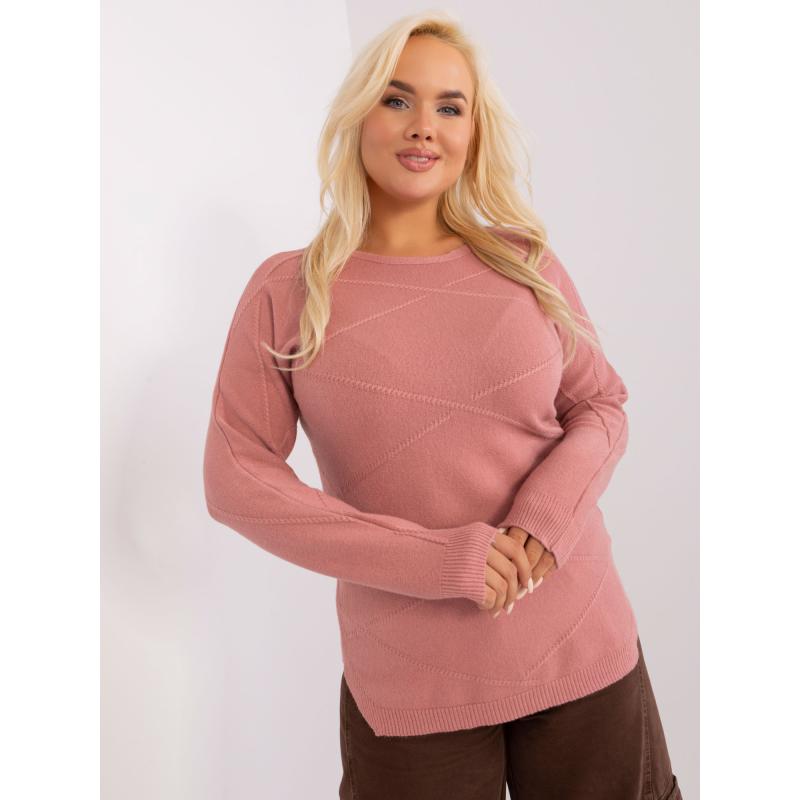 Női bordázott mandzsettás pulóver plus size DIKAL pink