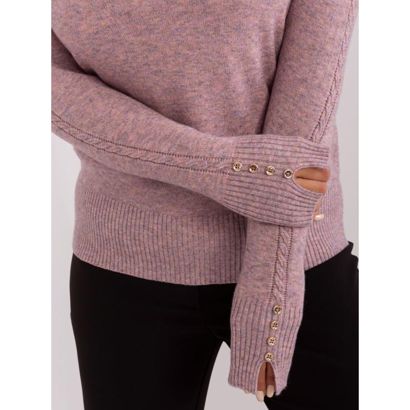 Dámský svetr s žebrovanými manžetami plus size OSAL světle růžový 