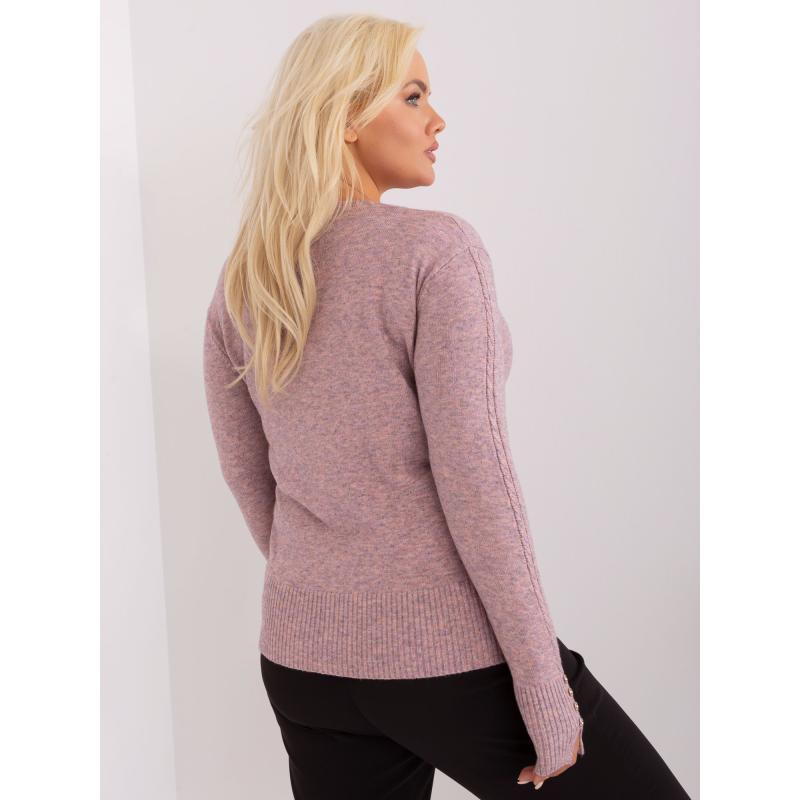 Dámský svetr s žebrovanými manžetami plus size OSAL světle růžový 