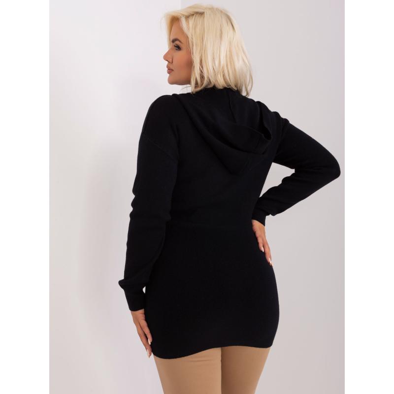 Dámský svetr s kapucí rozepínací plus size CRALYE černý  