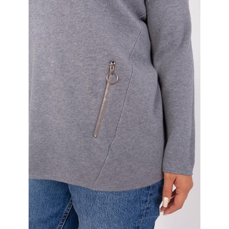 Dámský svetr se zipy plus size LOROLD tmavě šedý 