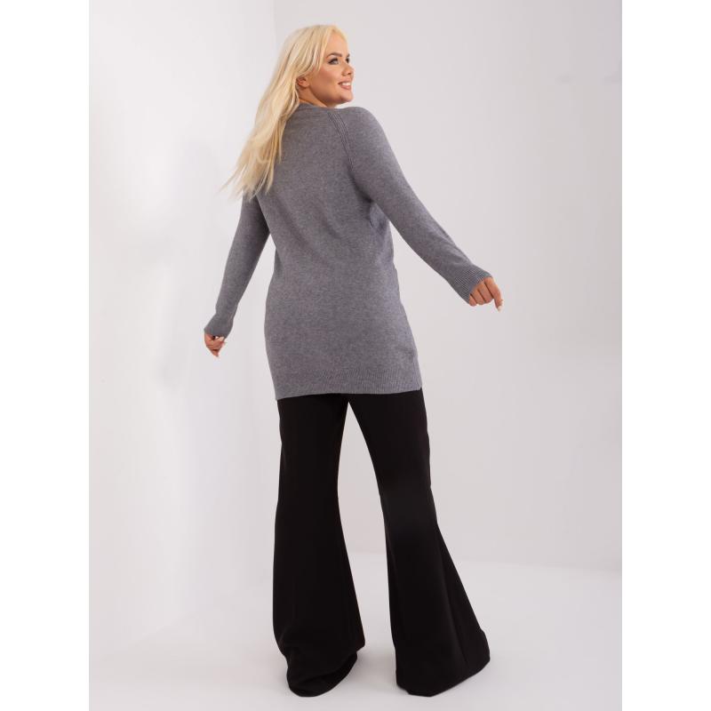 Dámský svetr s kapsami plus size HINADA tmavě šedý 