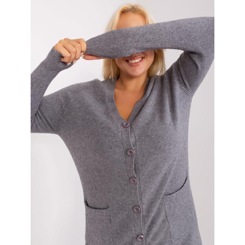 Dámský svetr s kapsami plus size HINADA tmavě šedý 