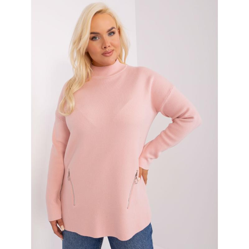 Női félgarbós garbó pulóver plus size ECHORO világos rózsaszín