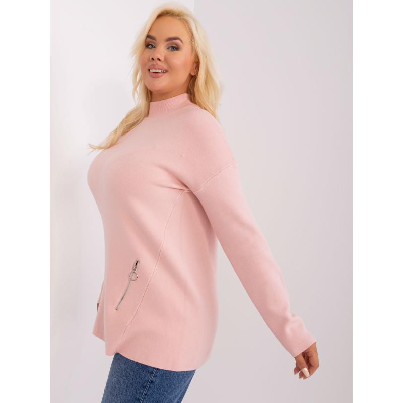 Női félgarbós garbó pulóver plus size ECHORO világos rózsaszín