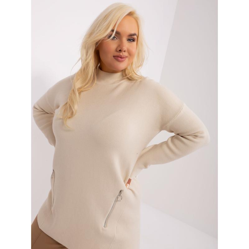 Dámský svetr se zipy plus size BUBRAY světle béžový