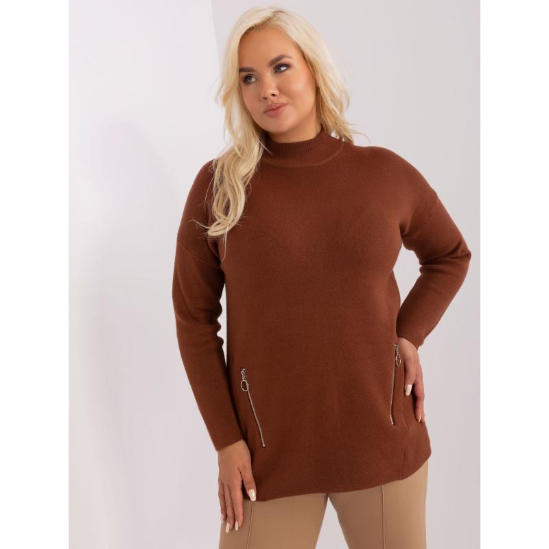 Dámský svetr s viskózou plus size LORENTHO hnědý