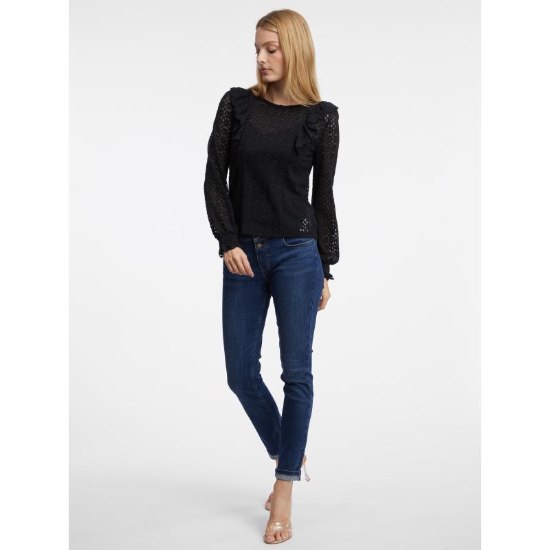 Fekete női mintás blúz