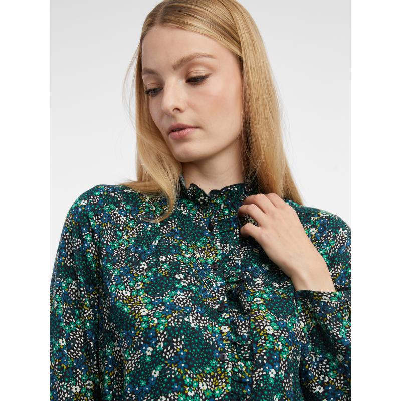 Tmavě zelené dámská květovaná halenka
