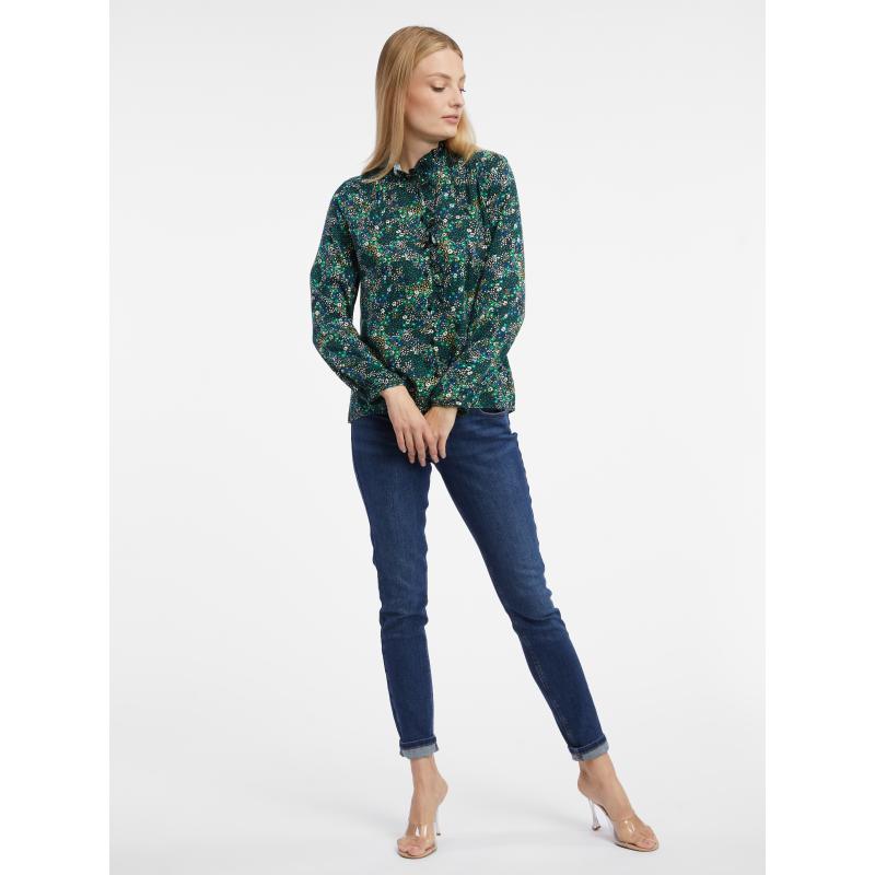 Tmavě zelené dámská květovaná halenka