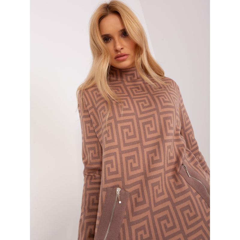 Dámsky vzorovaný sveter s rolákom DENIN hnedý a béžový