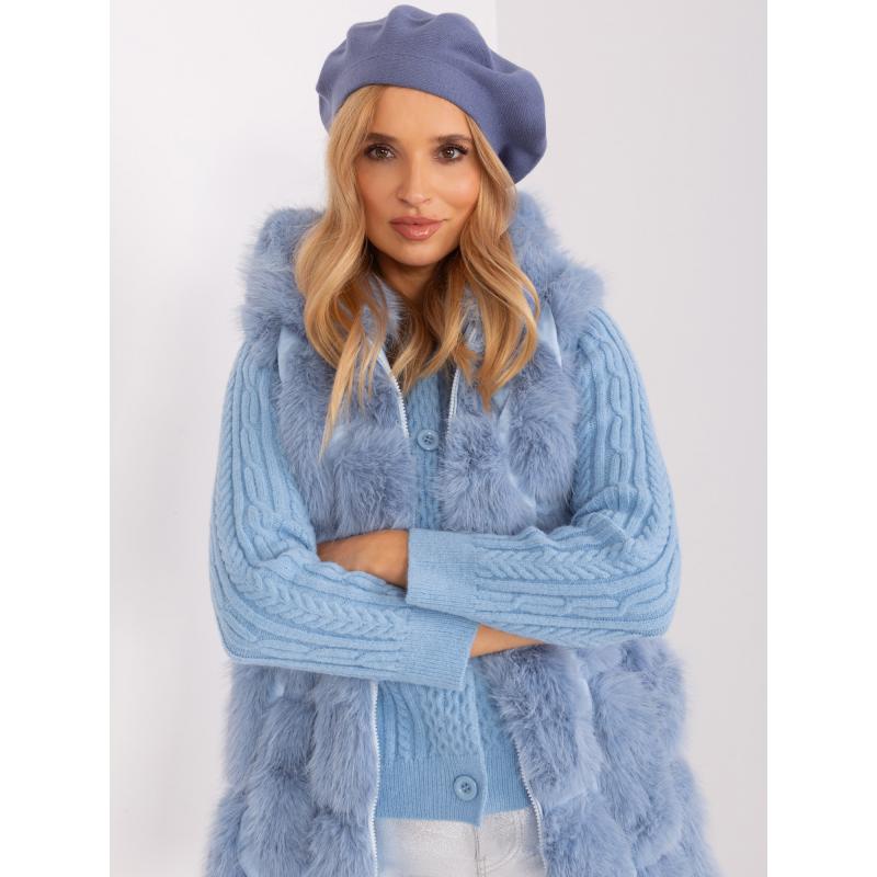 Dámský baret s kašmírem a bavlnou OLDECHI šedomodrý