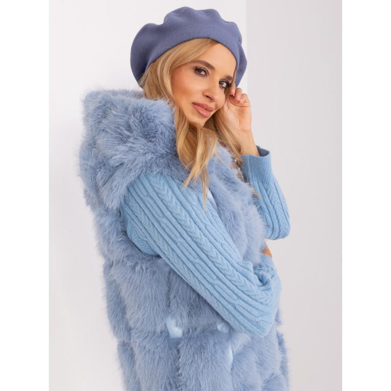 Dámský baret s kašmírem a bavlnou OLDECHI šedomodrý