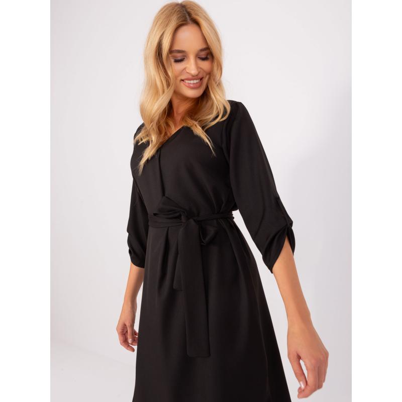 Női V-nyakú szabadidőruha TORTAK fekete