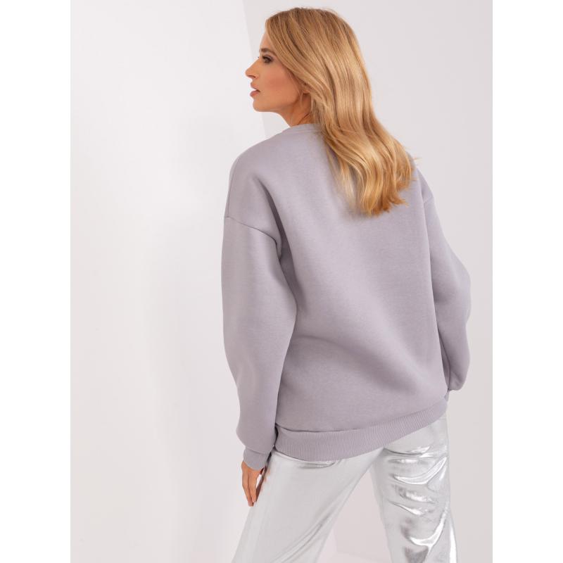 Női oversize kapucnis pulóver kapucni nélkül WHIEN szürke és fehér