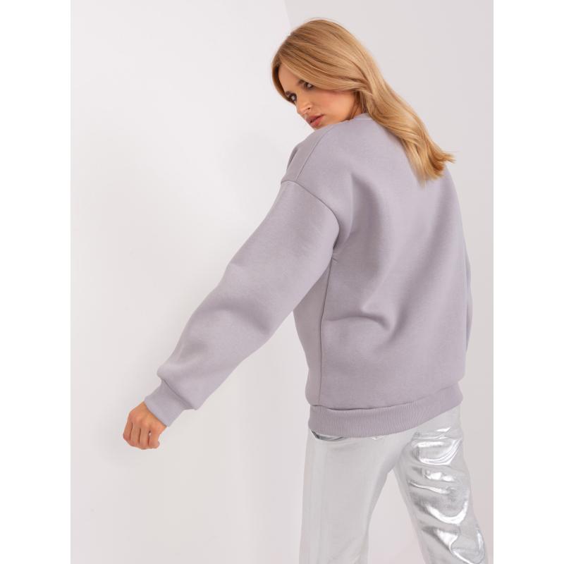 Női oversize kapucnis pulóver kapucni nélkül WHIEN szürke és fehér