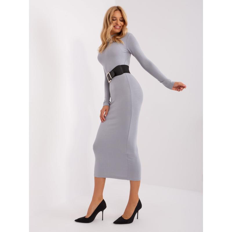 Dámské šaty s polovičním rolákem vypasované maxi ANRPER šedé 