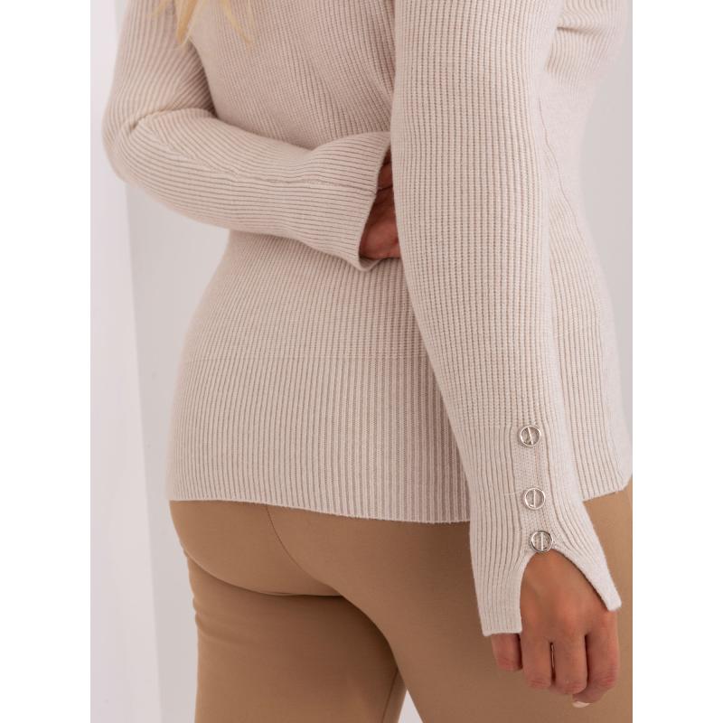 Dámský svetr s výstřihem do V plus size ISTAI světle béžový 