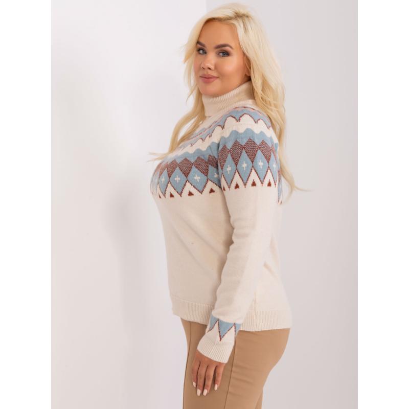 Dámský svetr se vzory plus size SUBEL světle béžový