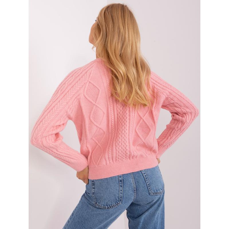 Dámský svetr s úpletem ESTE světle růžový