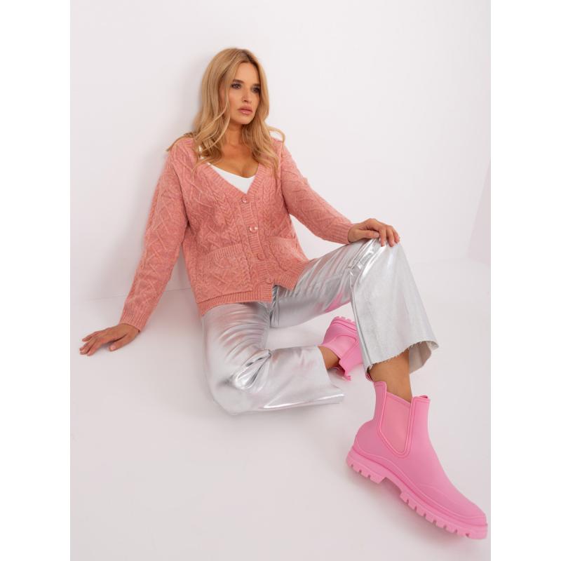 Női kockás pulóver HOCER világos rózsaszín