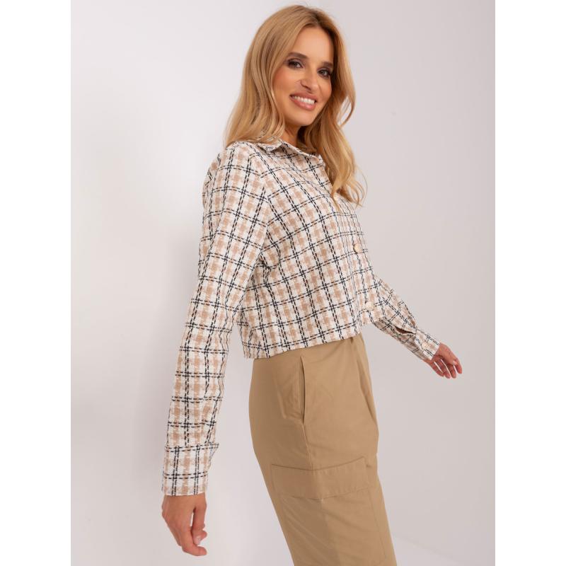 Dámská košile s knoflíky kostkovaná krátká PHUKAL béžová 