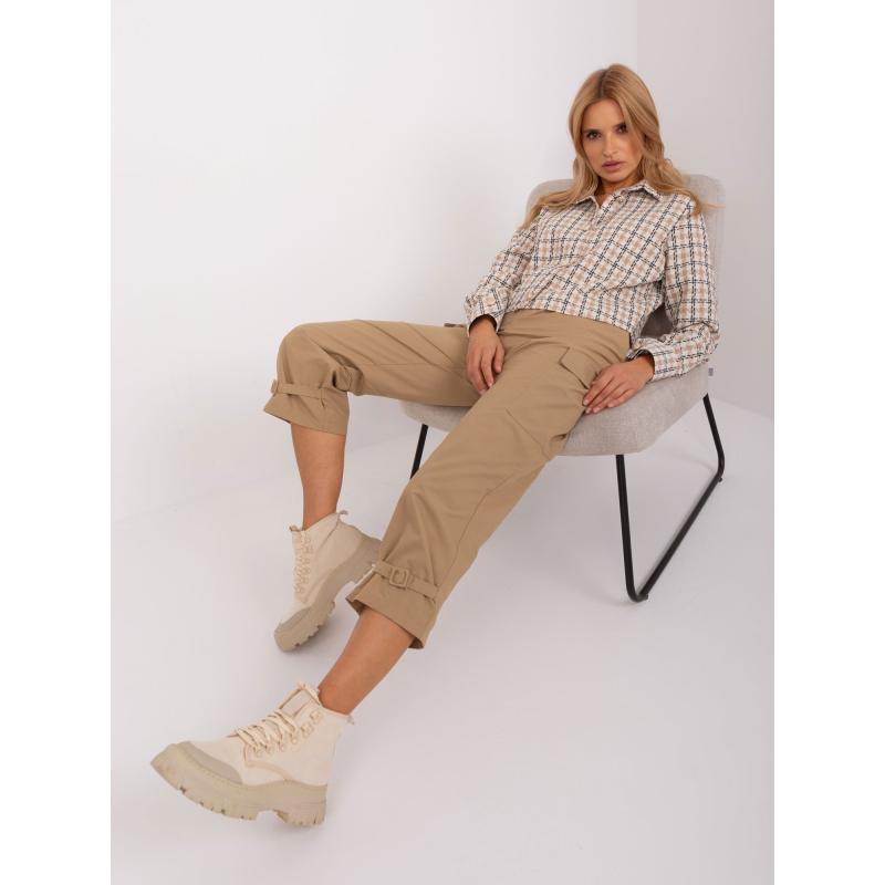 Dámská košile s knoflíky kostkovaná krátká PHUKAL béžová 