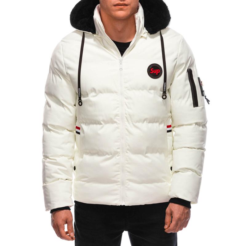 Férfi téli steppelt kabát C613 ekrü színű