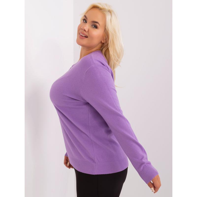 Dámský svetr s knoflíky u výstřihu plus size ELDTA fialový  