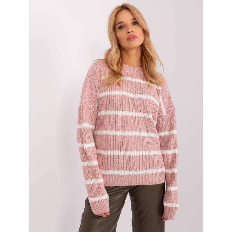 Dámský svetr nadměrné velikosti pruhovaný ORCHE růžovo-bílý  