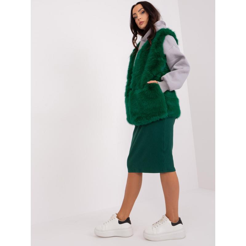 Dámská vesta s kožešinou RILIG tmavě zelená 